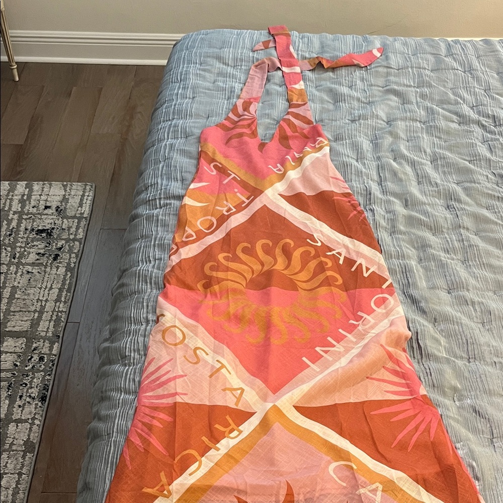 Reverse Pink and Orange Tropical Halter Dress